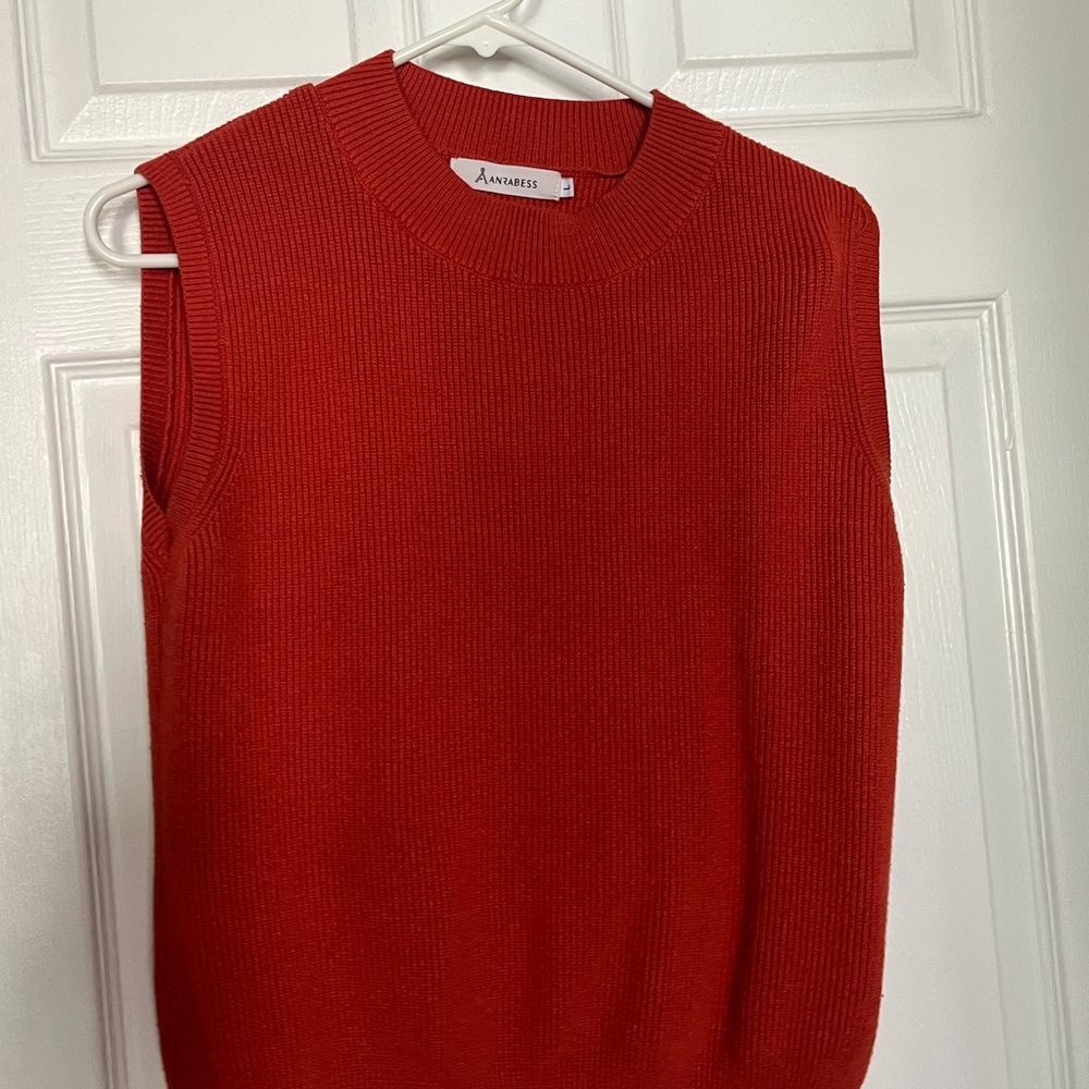 Anrabess Orange Crewneck Sleeveless Sweater